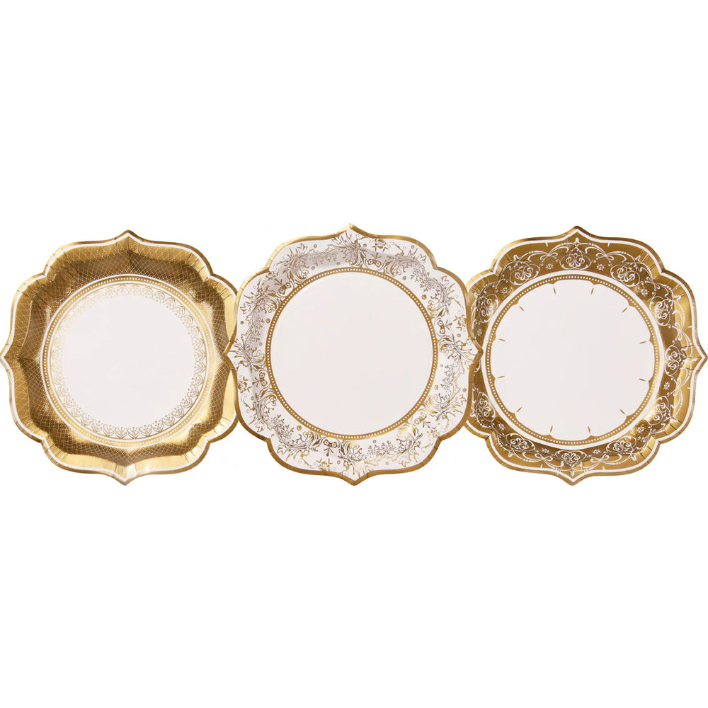 Porcelain Party Gold Paper Plates - Medium Pack of 12