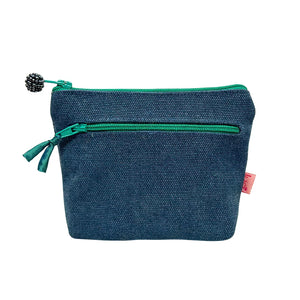 Cotton Canvas Purse With 2 Zips and a Silky Tied Zip-Pull