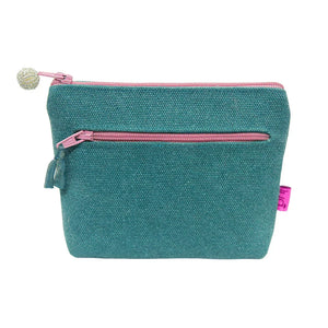 Cotton Canvas Purse With 2 Zips and a Silky Tied Zip-Pull