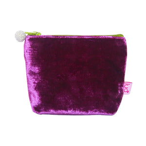 Silk Velvet Purse With Contrast Zip and Beaded Zip-Pull