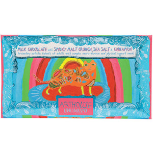 Rainbow Cat Handmade Milk Chocolate Bar With Smoky Malt Crunch, Sea Salt and Cinnamon