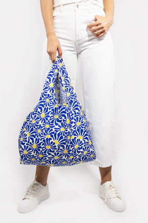 Blue Abstract Flowers Medium Reusable Bag - Eco