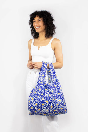 Blue Abstract Flowers Medium Reusable Bag - Eco