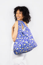 Blue Abstract Flowers Medium Reusable Bag - Eco