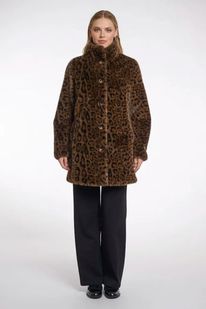 Nonna Single Breasted Faux Fur Coat - Leopard