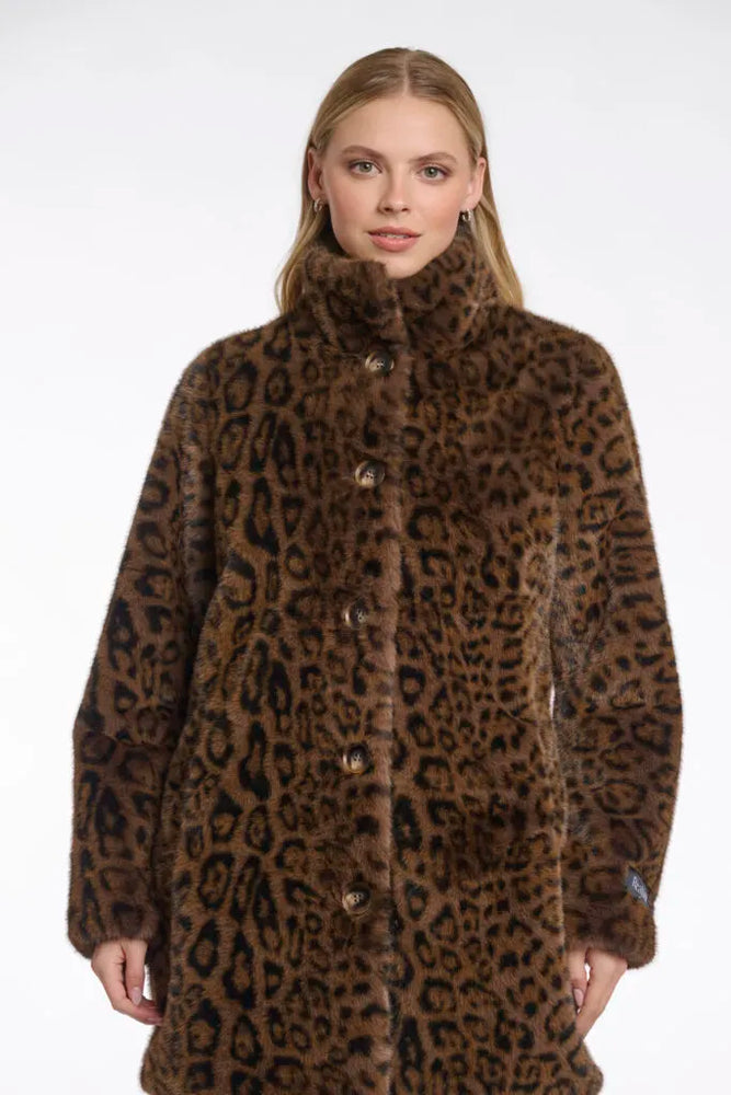 Nonna Single Breasted Faux Fur Coat - Leopard
