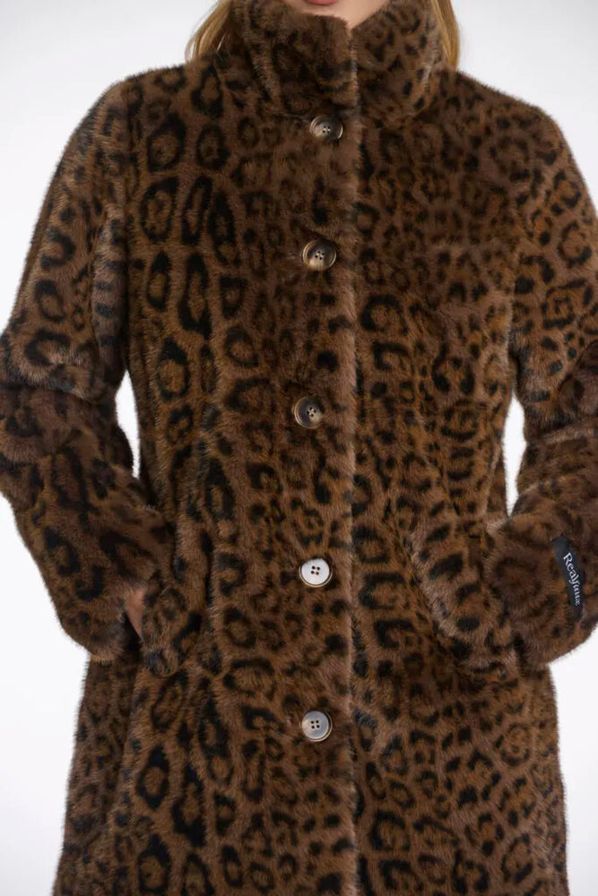 Nonna Single Breasted Faux Fur Coat - Leopard