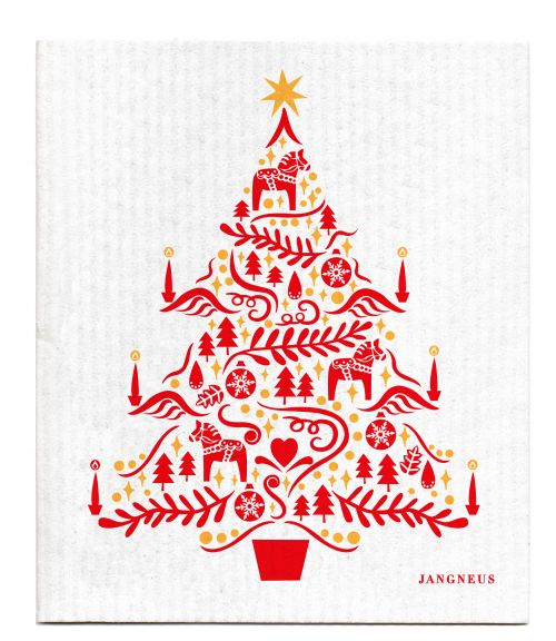 Red Scandi Christmas Tree Dishcloth