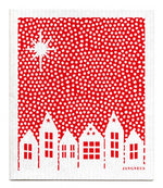 Red Snow Village Christmas Dishcloth