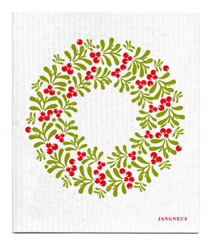 Red Wreath Christmas Dishcloth