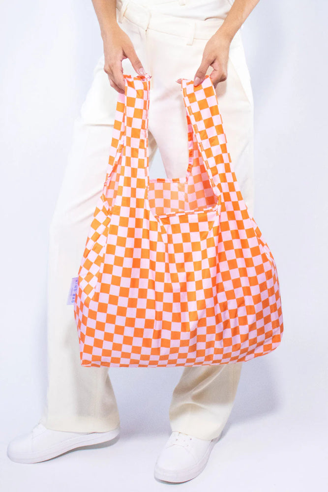 Checkerboard Pink and Orange Medium Reusable Bag - Eco
