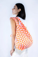Checkerboard Pink and Orange Medium Reusable Bag - Eco