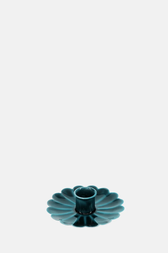 Enamel Flat Flower Candle Holder - Blue