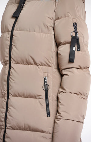Jade Long Padded Hooded Coat - Toffee