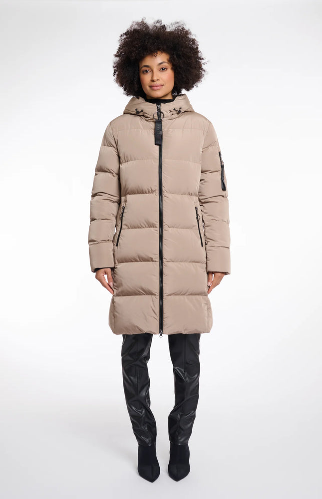 Jade Long Padded Hooded Coat - Toffee