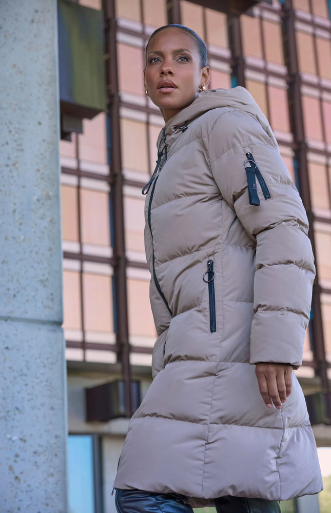 Jade Long Padded Hooded Coat - Toffee
