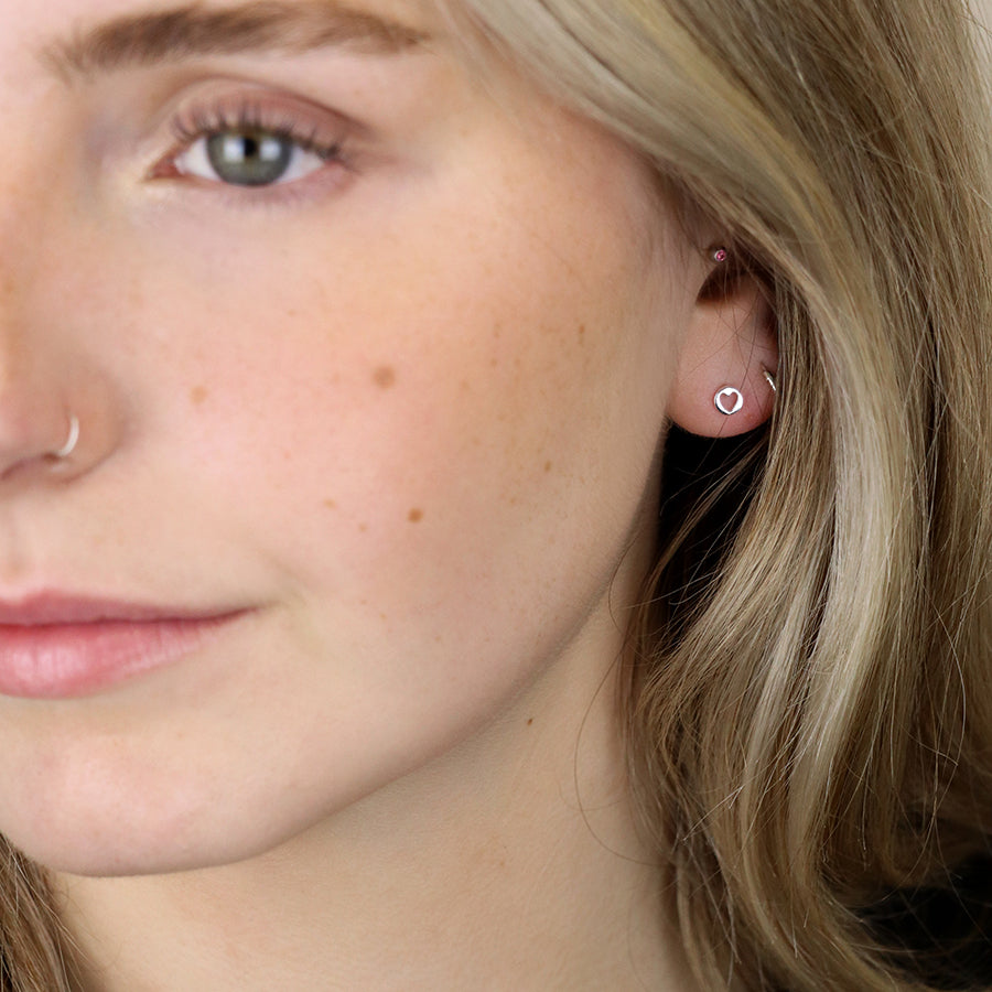 Tiny Cut Out Heart Disc Stud Earrings
