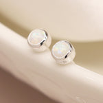 Tiny Silver Round Opal Stud Earrings