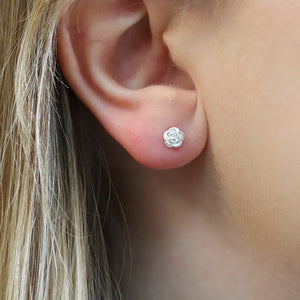Sterling Silver Tiny Tiny Rose Stud Earrings