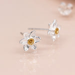 Sterling Silver Daffodil Shaped Stud Earrings