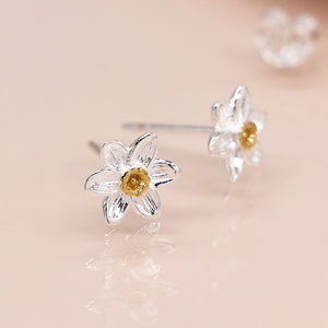 Sterling Silver Daffodil Shaped Stud Earrings