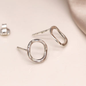 Tiny Organic Silver Hoop Stud Earrings
