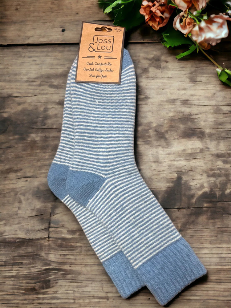 Cosy Rib Socks with Narrow Cornflower Stripes