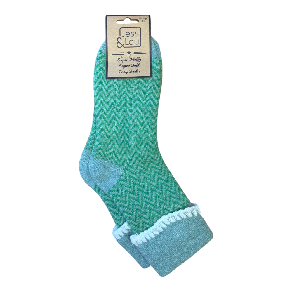 Cosy Cuff Socks in Green Herringbone