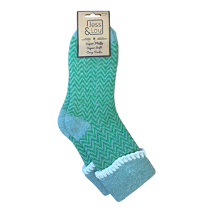 Cosy Cuff Socks in Green Herringbone