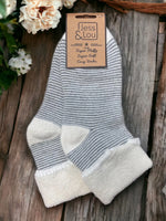 Cuff Socks in Grey and White Stripe