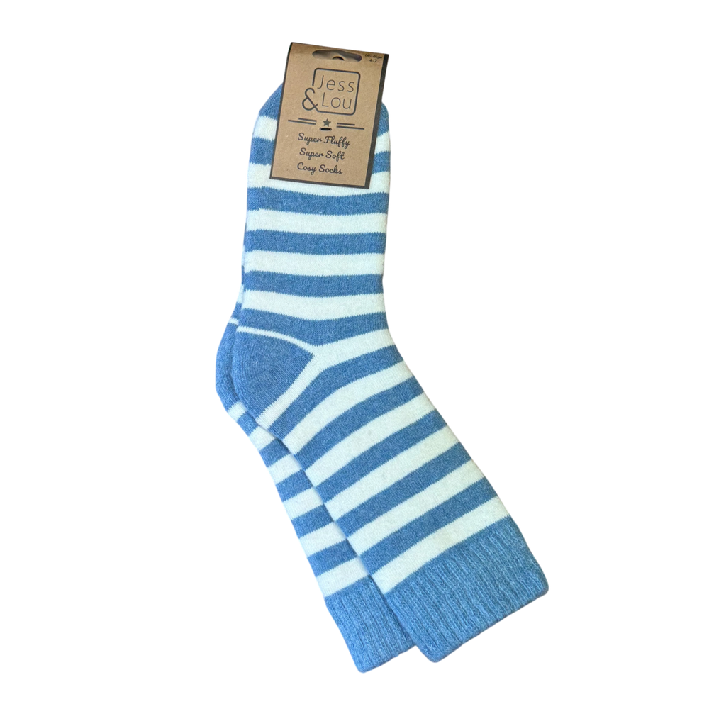 Cosy Socks with Wide Cornflower Stripes
