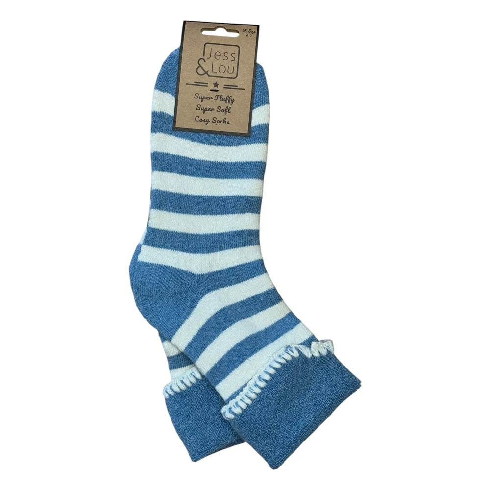 Cosy Cuff Socks with Wide Cornflower Stripes