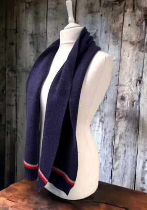 Plain Knit Navy Double Stripe Scarf