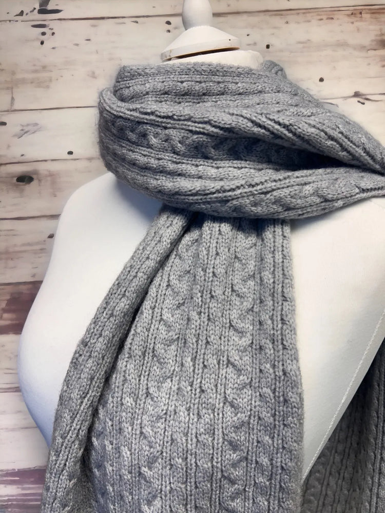 Grey Cable Knit Scarf