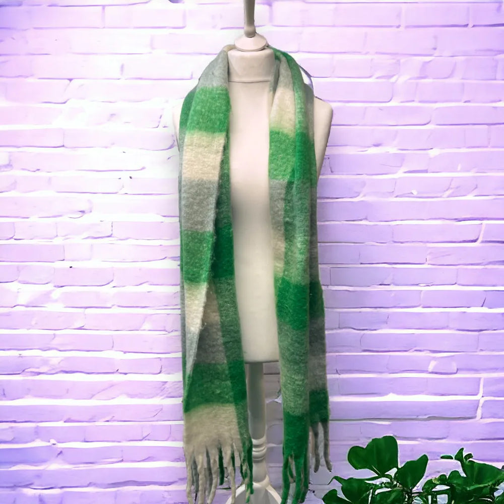 Green Colour Block Super Soft Check Scarf