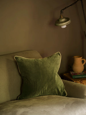 Indian Cotton Velvet Cushion - Lichen