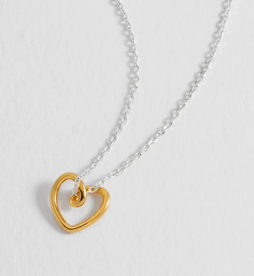 Wire Heart Necklace - Gold With Silver Chain