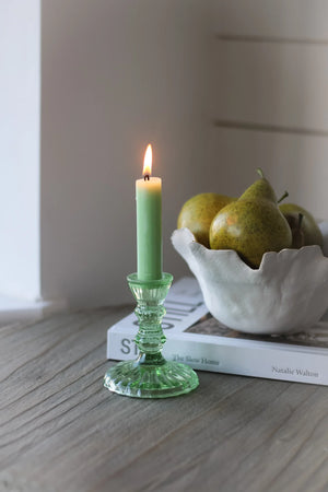 Glass Moulded Candlestick - Pastel Green