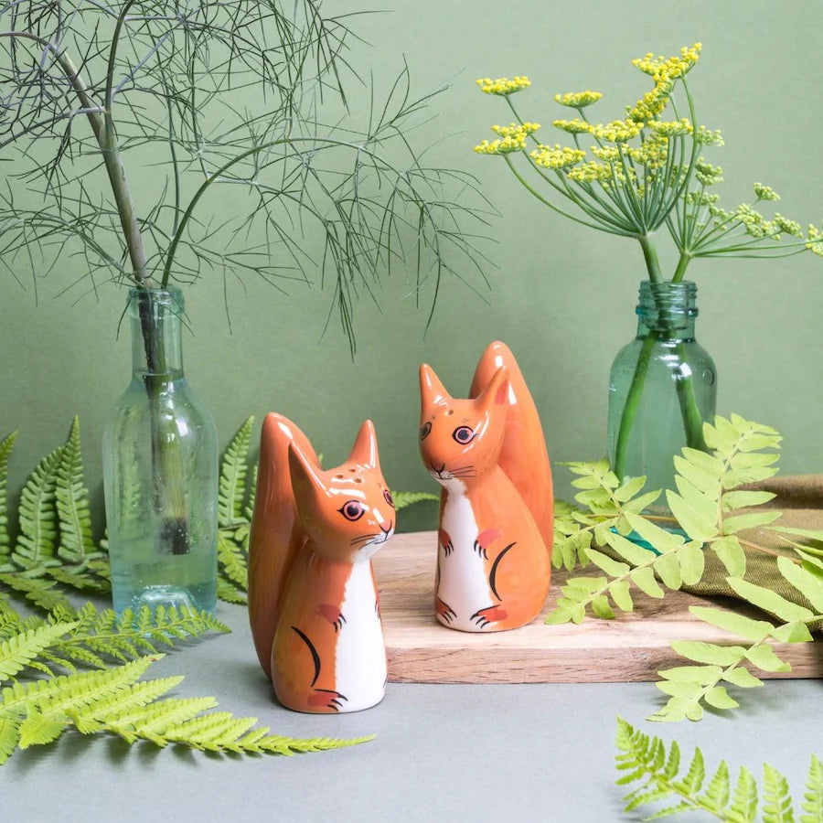 Hannah Turner Hand-Made Ceramic Squirrel Salt and Pepper Shakers