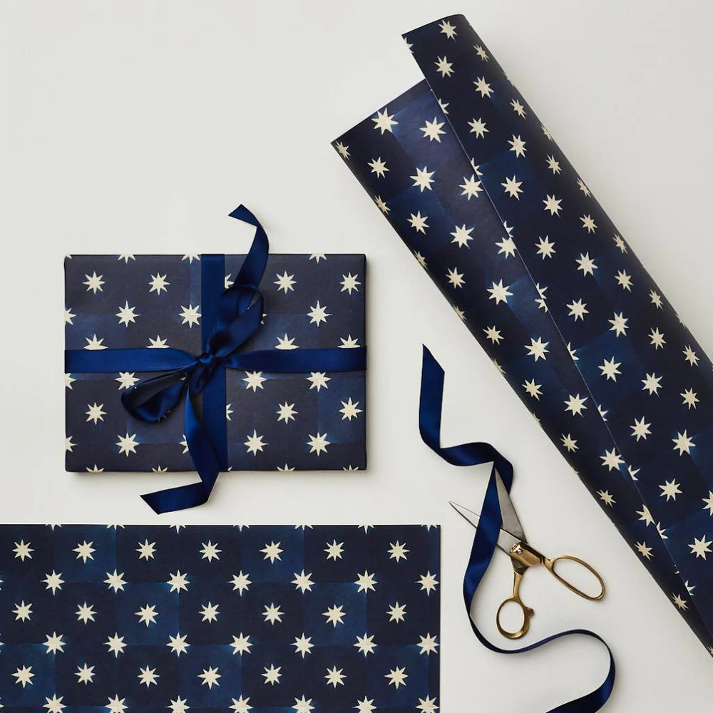 Navy Star Patterned Wrapping Paper