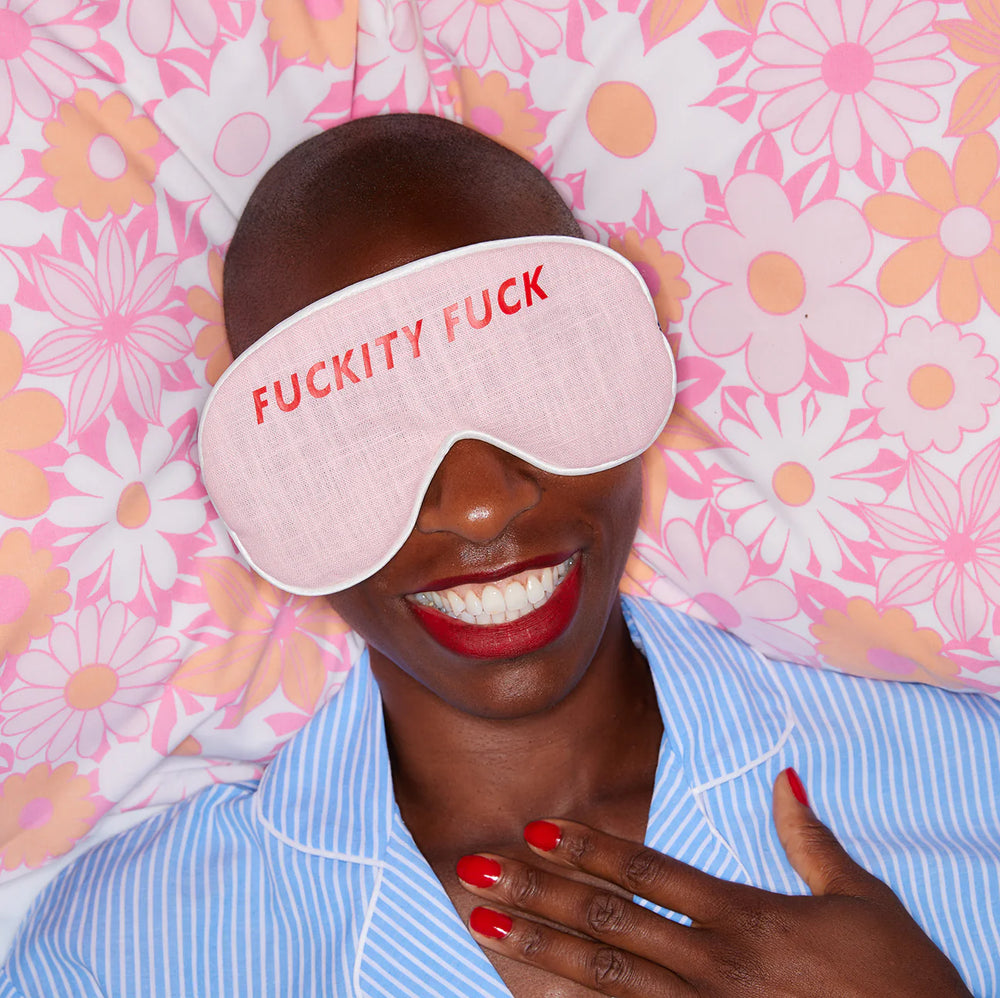 Linen Eye Mask - Blue/Turquoise "F**k Off" (With Lavender)