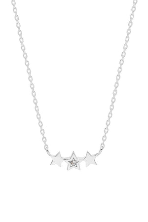 TRIPLE CZ STAR NECKLACE - Silver Plated