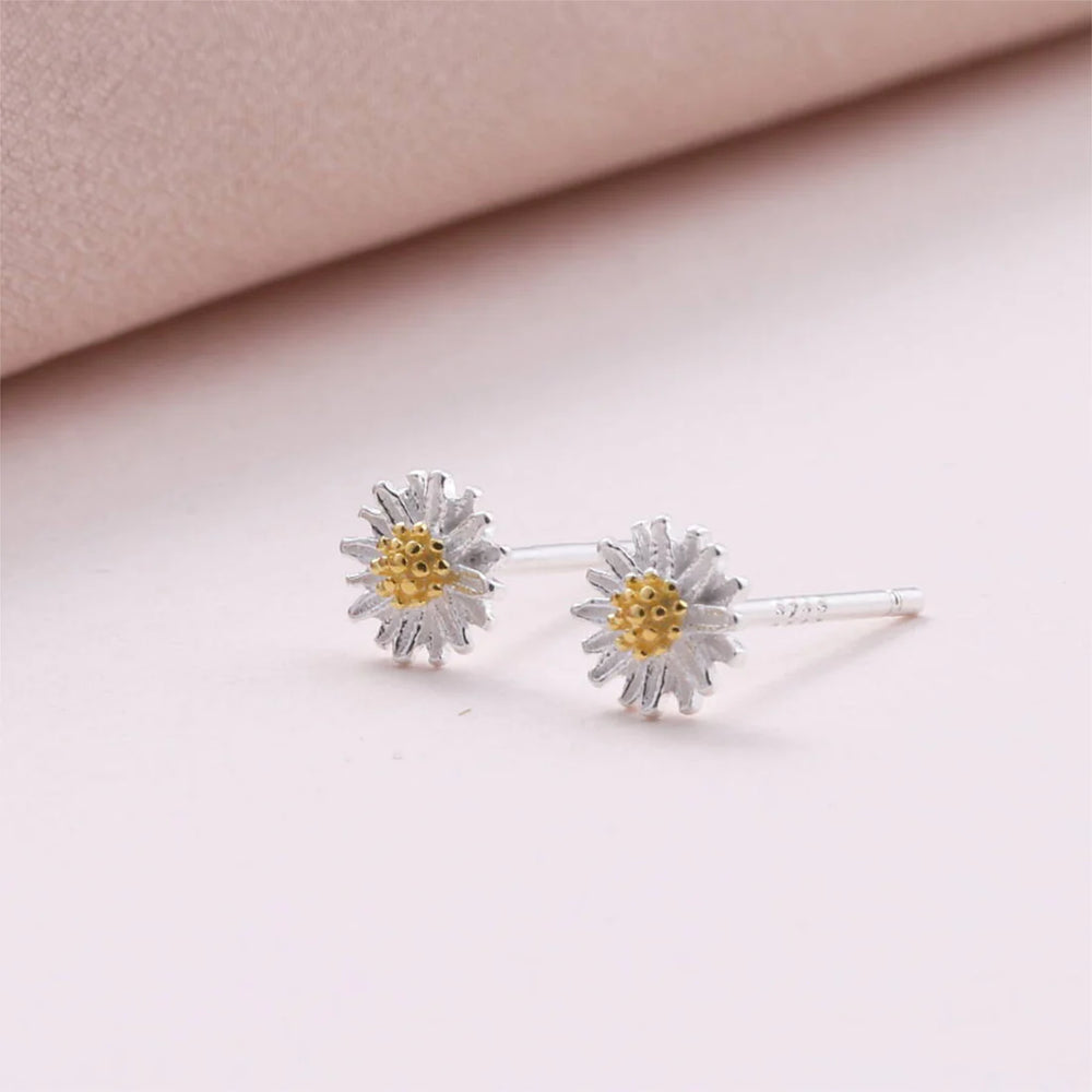 Birthday Wishes Daisy Flower Earrings - Silver