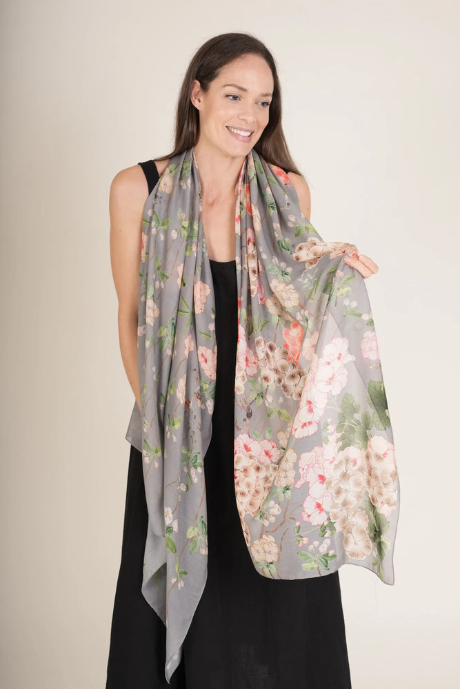 Trailing Blossom Grey Scarf