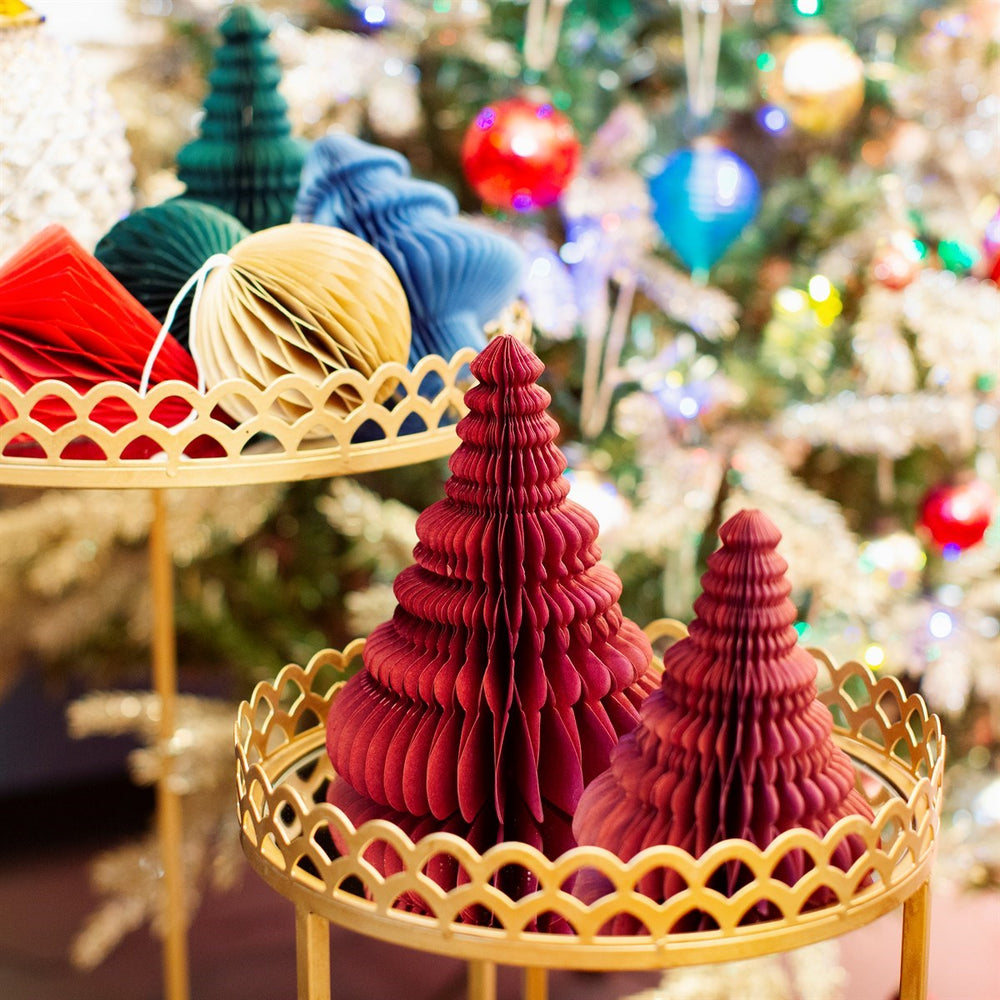 Crimson Honeycomb Tree Standing Decoration - Set of 2