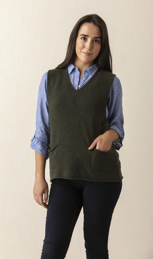 Corry V Neck Tank Top - Seaweed