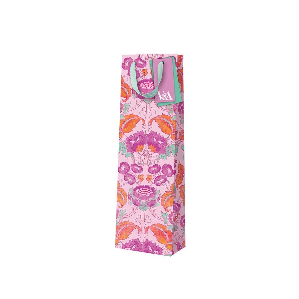 Neon Floral Pink Arts & Crafts Bottle Gift Bag (V and A)