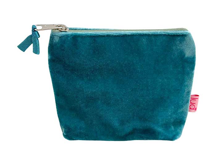 Silk Velvet Purse With Contrast Zip and Beaded Zip-Pull