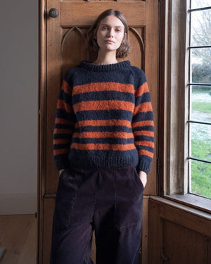 Force Five Hand-Knitted Jumper - Navy/Pumkin