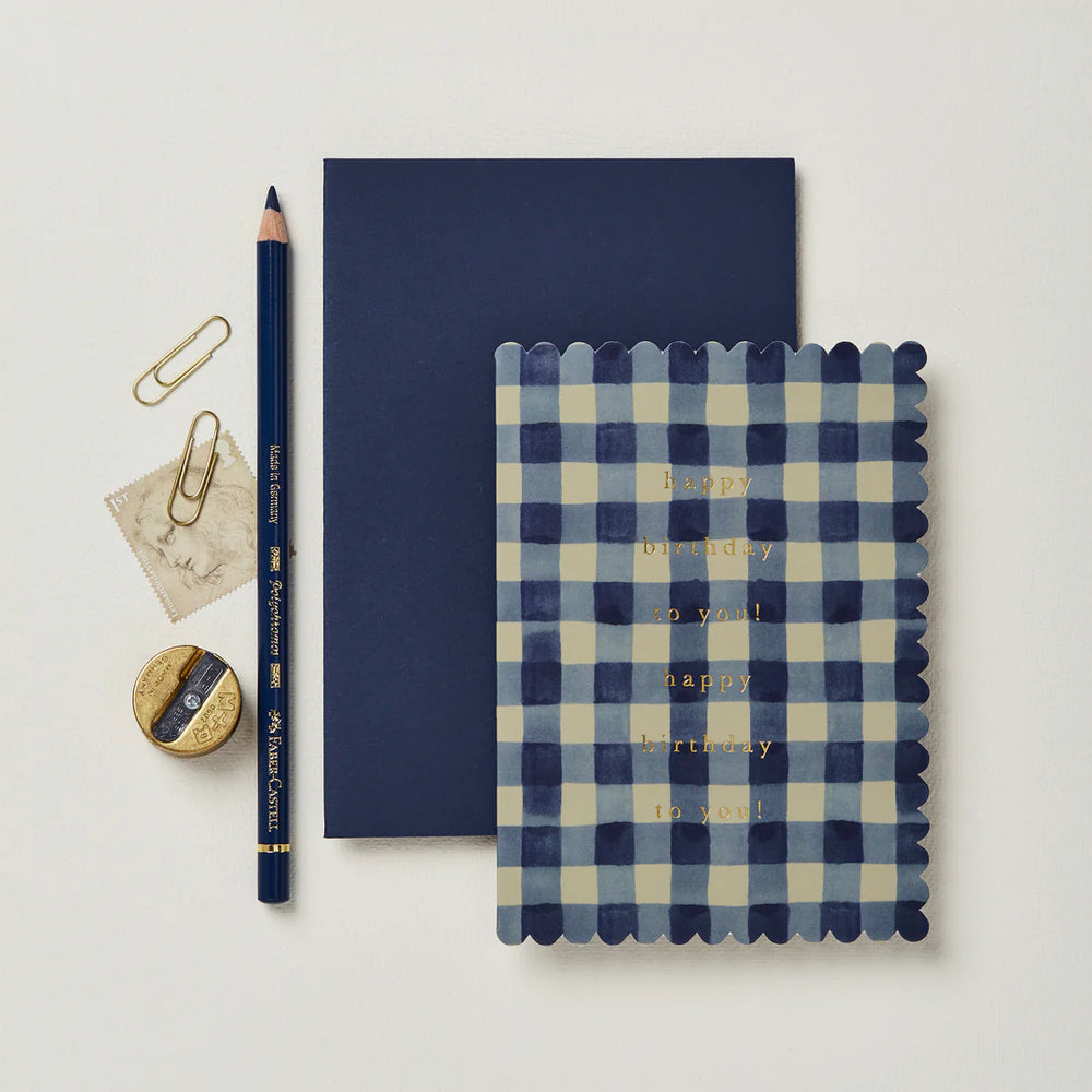 Blue Gingham 'Happy Birthday To You' Card